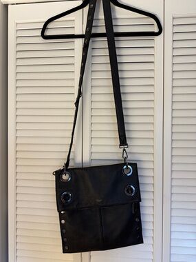 Hammitt Black Pebbled / red suede and gunmetal Large Tony bag